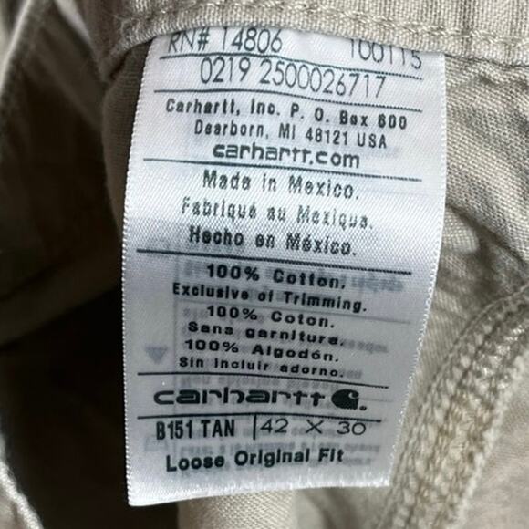 Carhartt B151 Tan Carpenter Pants Loose Original Fit 42x30 Workwear Farm Outdoor - Picture 6 of 7